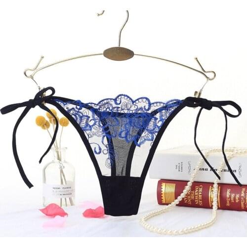 2021 New Underwear Sexy Lace Embroidery Ladies Lace Transparent Temptation T-shaped Perspective Mesh Panties