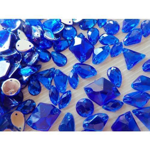 300pcs mixed shape size Royalblue crystal sew on rhinestones Acryl loose Beads hand sewing strass