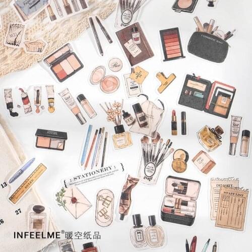 40 Pcs Cute Book Stickers Cartoon Makeup Collection Diary Scrapbooking Labels Decorative Tags