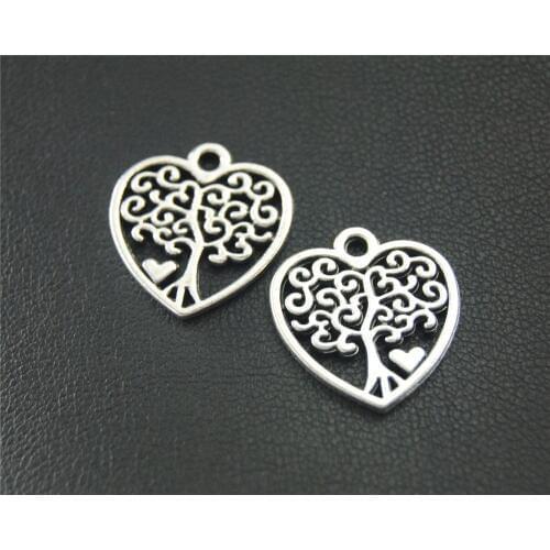 40pcs Silver Color Heart Love Tree Charm Pendant DIY Necklace Bracelet Bangle Finding 18x19mm A1841