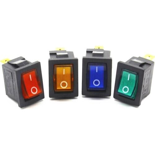 5Pcs KCD1 Red Blue Green Yellow Button On-Off 3Pin DPST Latching Boat Truck Car Rocker Switches 6A/10A 250V/125VAC With Light