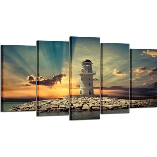5D diy diamond Painting 5 Pieces Beautiful Landscape Lighthouse diamond embroidery diamond Needlework diamond picture home decor