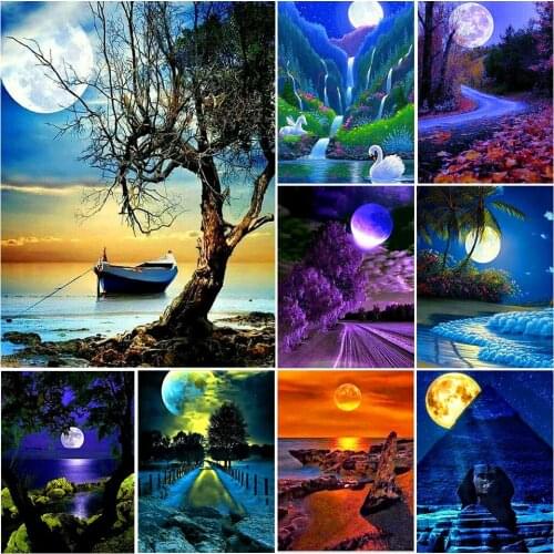 5D DIY Diamond Painting Moon Full Square/Round Diamond Embroidery Landscape Rhinestone Art Picture Mosaic Home Decoration Gift