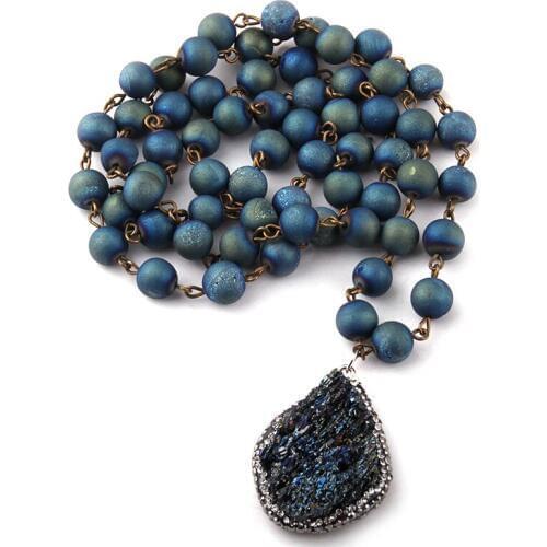 Free Shipping Antique Bronze Chain Natural Irregular Druzy Bead & Handmake Paved Stone Pendant Necklaces