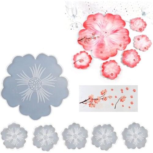 Large Flower Shape Resin Coaster Molds DIY Silicone Tray for Fruit Cup Geode Agate Platter Epoxy Resin Molds Art Crafts