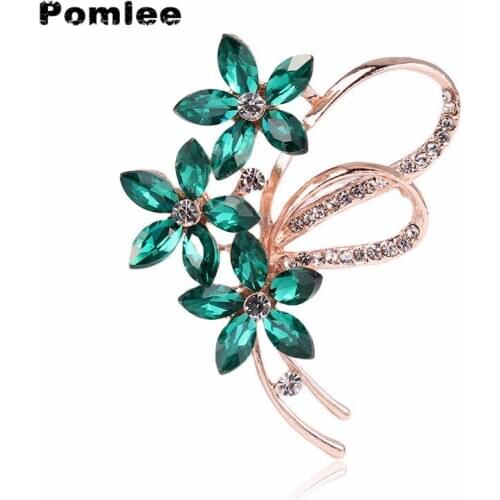 Pomlee 13 Colors Available 3 Flower Brooches For Women Elegant Cute Shining Pin Brooch Wedding Jewelry