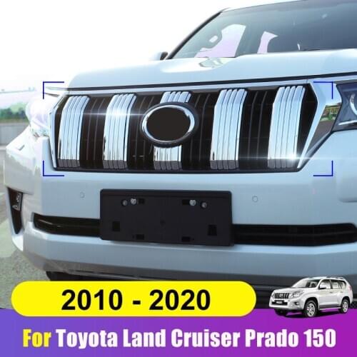For Toyota Land Cruiser Prado FJ150 2018 2019 2020 ABS Chrome Front Radiator Mesh Grille Grill Cover Trim Sticker Accessories