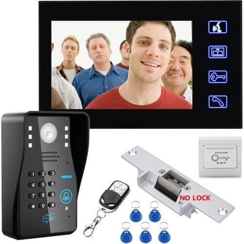 GAMWATER 7" RFID Password Video Door Phone Intercom Doorbell With IR-CUT Camera 1000TV Line With NO-Electric Strike Door Lock