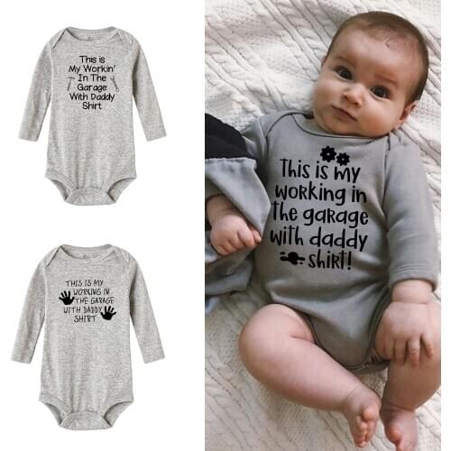 This Is My Working In The Garage with Daddy Shirt Baby Cute Bodysuits Boys Girls Long Sleeve Jumpsuit Toddler Fashion Shirts