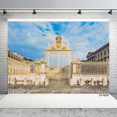 Metal Door Courtyard Building Photographic Background Customized Backdrop for Children Baby Portrait Scenic Photocall Fond Photo