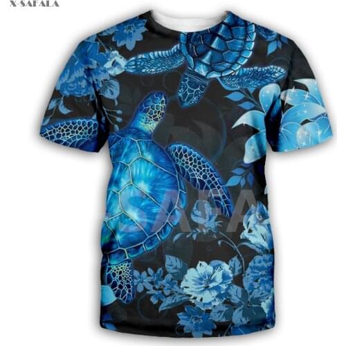 Hawaii Turtle Hibiscus Polynesian Tropical 3D Fashion All Over Printed 2 Round Neck T-Shirt Men Women Harajuku Casual Tee