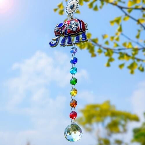 H&D Turkish Evil Eye Blue Crystal Fengshui Suncatcher Garden Prism Window Hanging Rainbow Christmas Decoration With Elephant