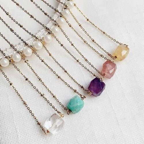 Healing Jewelry Natural Crystal Necklace Stainless Steel Choker Multifaceted Quartz Citrines Amazonite Amethysts Crystal Collier