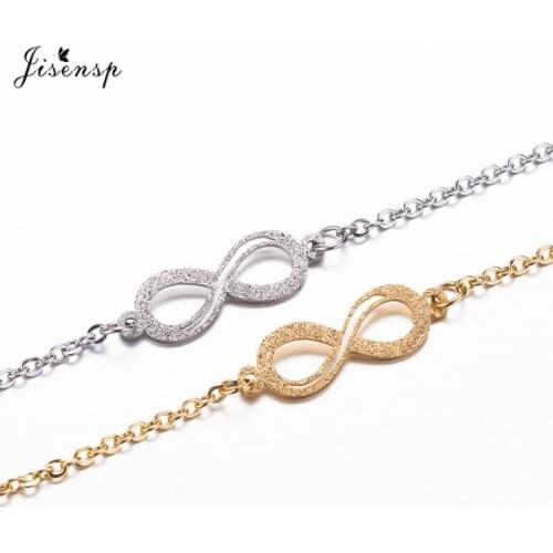 Jisensp 2021 Trendy 8 Shape Infinity Charm Bracelets for Women Rhinestone Inlay Bracelets Adjustable Engagement Jewelry Gift