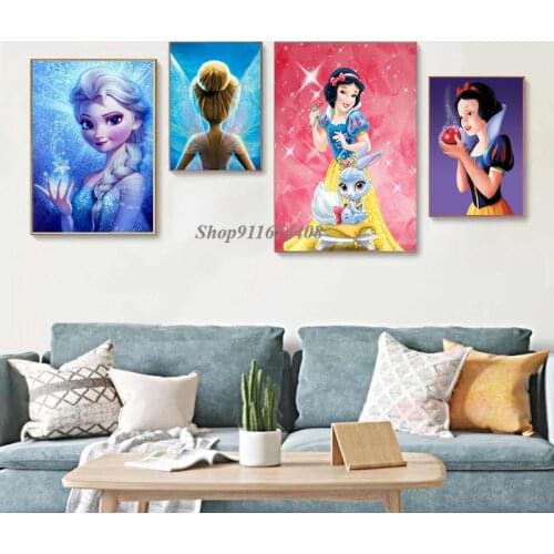 Canvas Painting Disney Princess Cartoon Ice Sister Elsa Anna Prints and Posters Wall Art Picture for Kids Living Room Home Decor