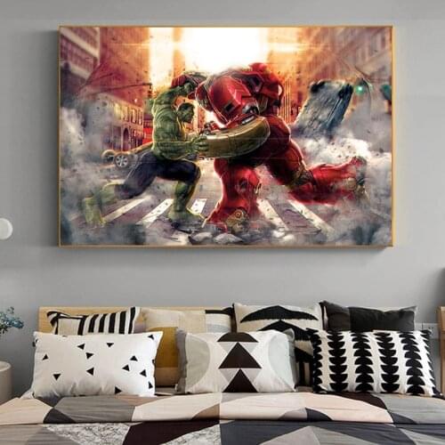 Marvel Superhero Canvas Painting Iron Man and The Hulk Wall Poster and Prints Wall Art Picture for Kids Bedroom Birthday Decor