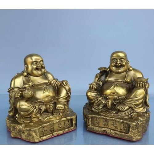 China brass recruit wealth maitreya Buddha crafts statue