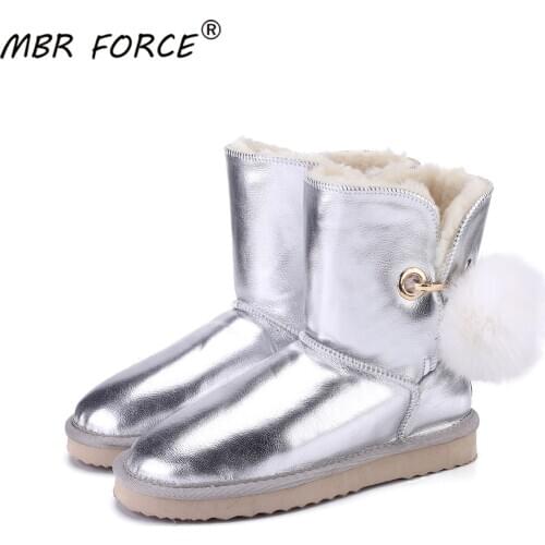 MBR FORCE Classic High Quality Genuine Leather Snow Boots for Women Winter Boots Women Warm Boots Female shoes large size 3-13