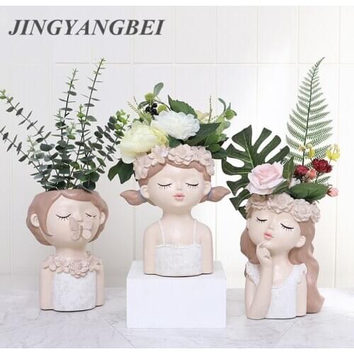 Beautiful Gril Flower Pot Plants Resin TVase Succulent Planter Pot Bonsai Cactus Home Wedding Decoration Craft