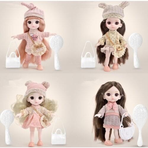 13 Movable Jointed BJD Dolls Full Set Cute Face 16cm Doll Baby Girl Dress Up Fashion Clothes Play House Kids Toys for Girls Gift