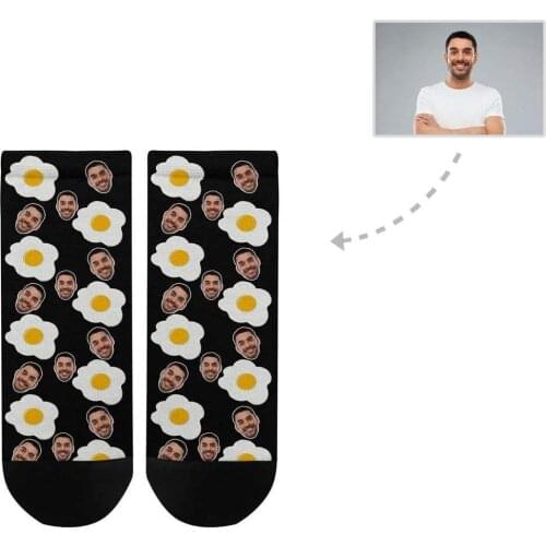M Yescustom Custom Boyfriend Face Omelette Womens Ankle Socks Personalized Novelty Unique Gift with Funny Design Photo Print