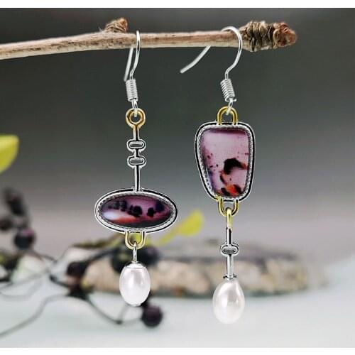 Fashion Asymmetric Artistic Enamel Drop Dangle Earrings for Women Gold Silver Color Tone Long Geometric Oval Pendant Earrings