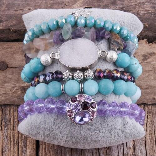 MD Fashion Bohemian Jewelry Accessory Blue Beaded Bracelet Charms Multi Stack Bracelets Sets For Women Gift Dropship