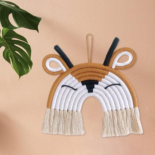 Handmade Wall Hanging Hook Colorful Vintage Deer Lion Hanger Pendant Cotton Cord Art Home Decor Craft Rack Decoration