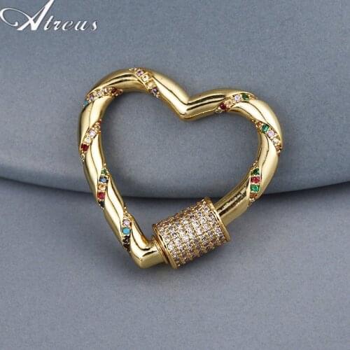 Heart Pendant Women Copper Colorful Micro Pave Zirconia Buttons Clasps Hooks for DIY Hand Made Necklace Bracelets Jewelry Supply