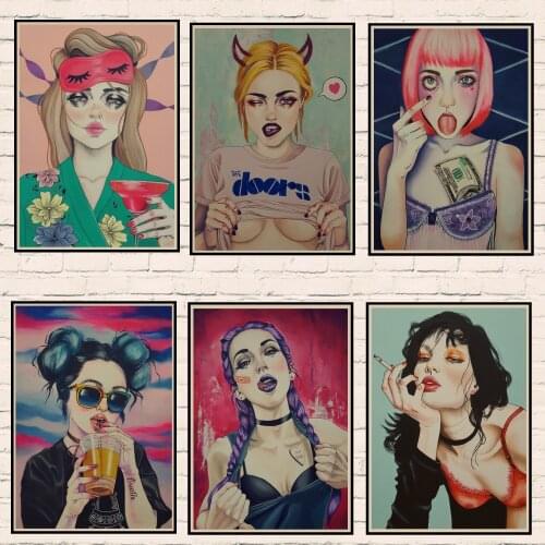 Sexy girl Poster music cool girls posters night club bar party kraft poster beer restaurant wine bar room wall decor gift F2