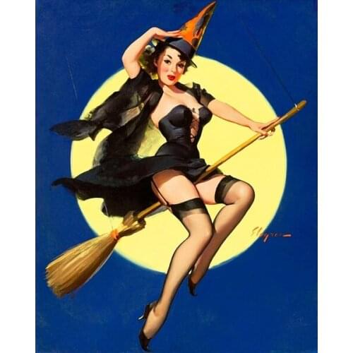 Old Antique Style Pin Up Girl Sexy Witch Metal Tin Sign Wall Plaque Custom Tin Sign Art