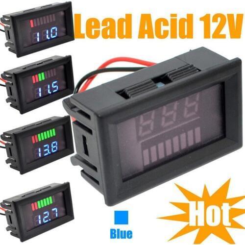 LED Indicator 24V Lead-acid Battery Capacity Tester Voltmeter Reverse Protection Motorcycle Voltage Power Meter Blue