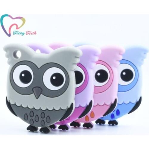 Teeny Teeth 5 PCS New Owl Cartoon Shape Silicone Baby Pendant Teether,BPA Free Safety Baby Chewing New Owl Shape Pendants Toys