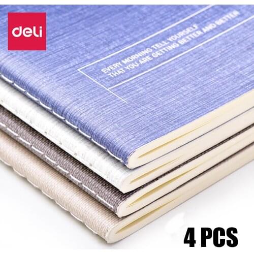Deli 4Pcs/Pack Notebook Student Soft Face Copy B5 Note book Simple Business Office College Soft Copy Notepad Stationery