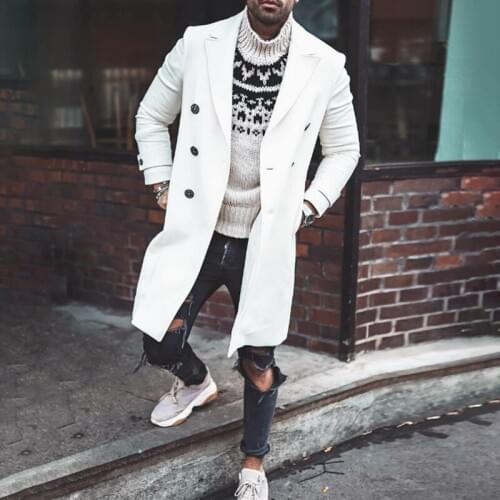 White Winter Trench Men Coats Casual Slim Double Breasted Mens Jacket Warm Long Oversize Overcoat England Style Coat Jackets