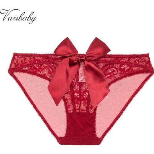 Varsbaby New Big Bow Underwear Sexy Transparent Lace Womens Briefs Panties 3 Colors