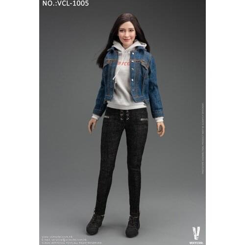 Vcl-1005 1/6 Scale Denim Casual Wear Suit Jacket Hoodie Tight Pants Shoes For 12'' Female Tbleague Action Dolls