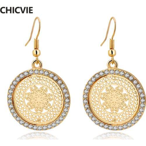 CHICVIE Vintage Crystal Piercing Statement Earring With Stones For Women Big Gold Round Indian Earrings Love Jewelry SER150067