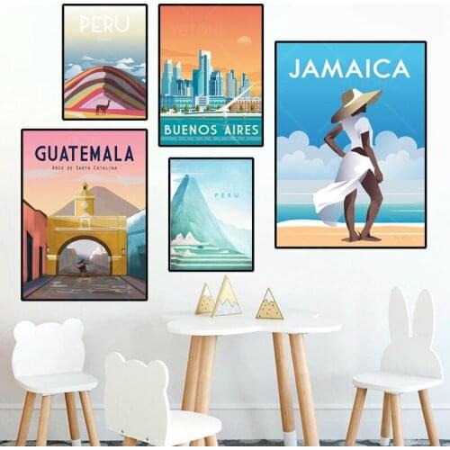 Nordic Vintage Travel Cities Poster Chile Peru Rio Minimal Beach Landscape Art Canvas Painting Cityscape Wall Picture Home Decor