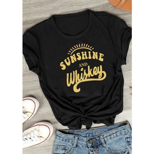 Women Sunshine And Whiskey Funny Streetwear Ladies Tee Cotton Crew Neck Summer Short Sleeve Aesthetic Top Casual T-Shirt
