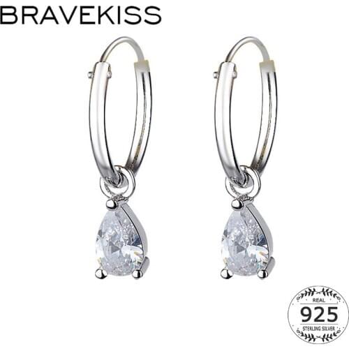BRAVEKISS Fashion Water drop Zirconia 925 Sterling Silver Drop earrings for Women Cute dangle luxury Jewelry pendientes BLE0646