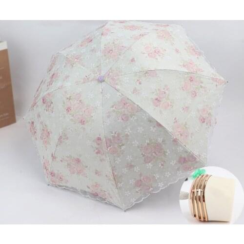 New Folding Fresh Lace Double Layer Black Glue Sun Umbrella UV Protection Sun Umbrella Single Double Goddess Sun Umbrella