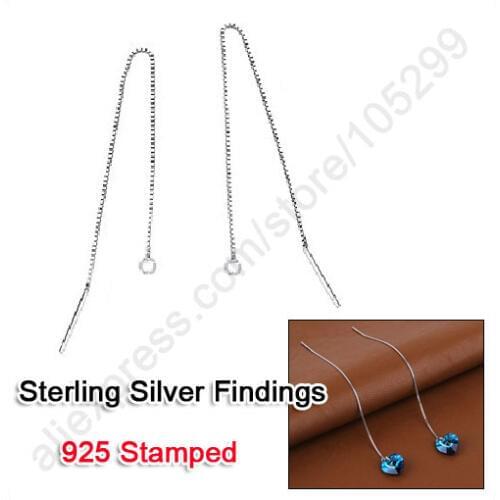 Fast 100PCS(50Pairs) Genuine Pure 925 Sterling Silver Ear Thread Findings Box Chain For Crystal Beading Jewelry