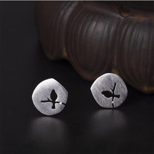 100% 925 Sterling Silver Matte Tree Branch Cute Bird Stud Earrings For Women 2020 Creative Lady Fashion Jewelry Pendientes Gift