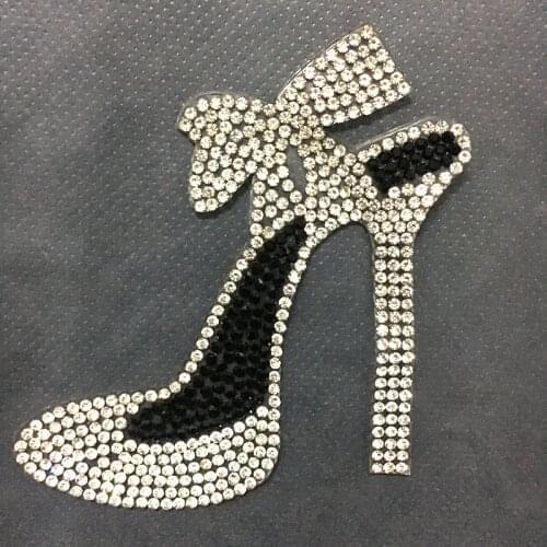 2PC 3D Rhinestones Beaded High-heeled Shoes Iron on Patches for Clothes Hot Melt Crystal High Heels Appllique Patch DIY Stickers