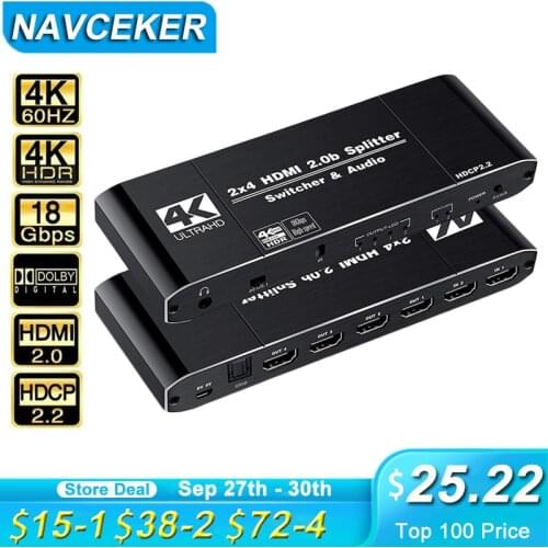 2020 Best 4K HDMI 2.0 Switch Remote 2x4 HDR HDMI Switch Audio Extractor With IR 2x2 YUV 4:4:4 Switch HDMI 2.0 For PS4 Apple TV