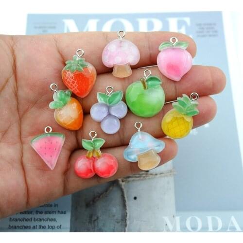 10pcs/Pack Cute Fruit Charms for Earring Key Chain Necklace Pendant Jewelry Accessories Findings Making