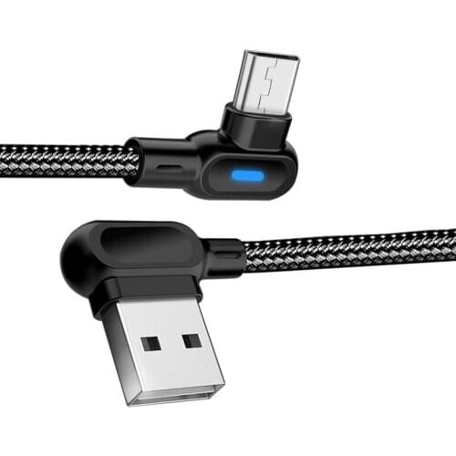 Fast Charging Cable 90 Degree Right Angle Data Cord with Light, Tpye-C Mobile Cable