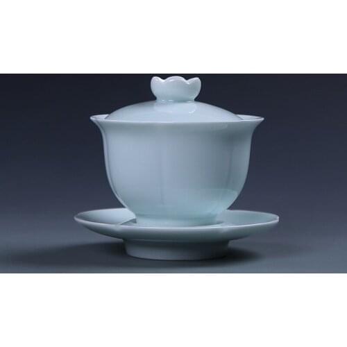 Shadow Celadon Tea Set Tea Cup Tea Bowl Handmade Ceramic Three-force Tureen Large Size Sopera De Ceramica Chrysanthemum Tea