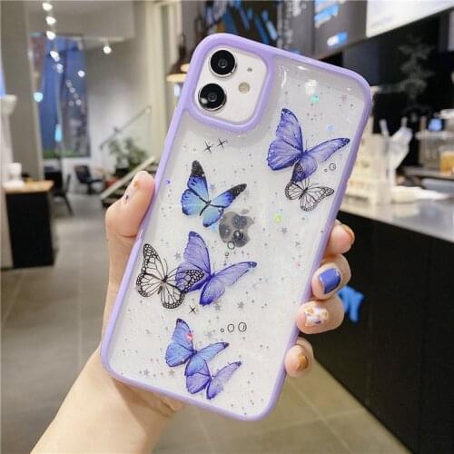 Glitter Butterfly Phone Case for iphone 12 11 Pro Max 6 6s 7 8 plus X Case Soft TPU Clear Cover for iphone 11 XR XS MAX XS Coque